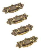 group of four heavy cast brass early 20th century hard to find "dorcas" pattern residential built-in cabinet pulls with drop handles