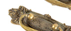 group of four heavy cast brass early 20th century hard to find "dorcas" pattern residential built-in cabinet pulls with drop handles