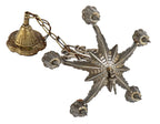 visually striking antique american salvaged chicago art deco five-light barebulb chandelier or ceiling light with original canopy