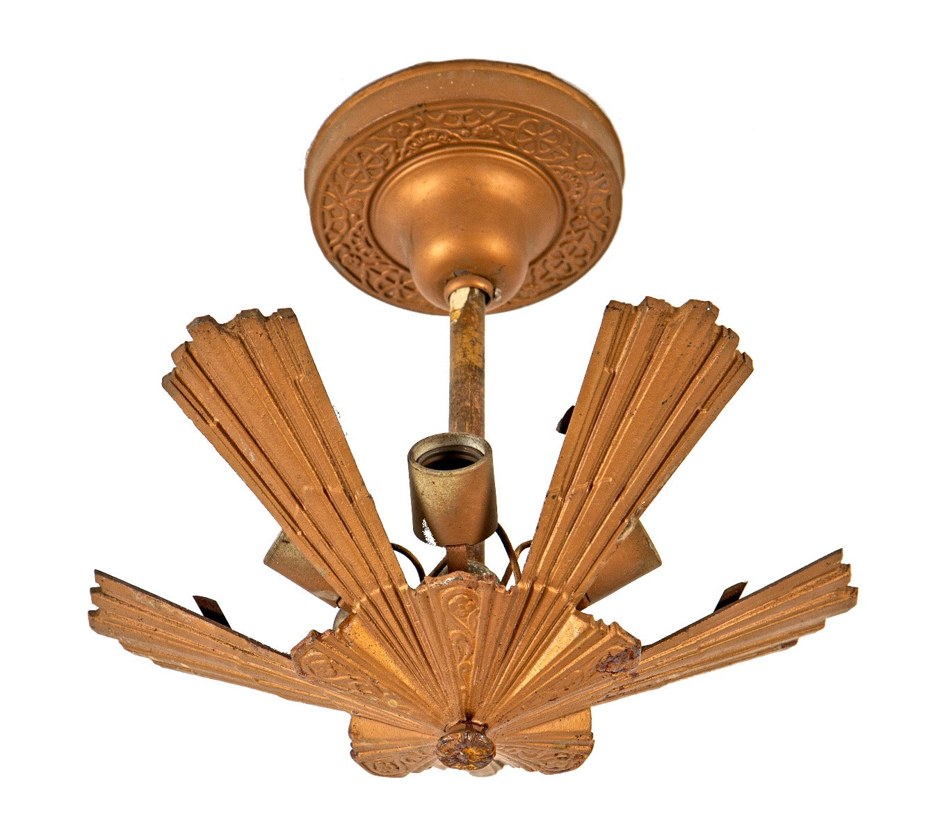 all original and completely intact american depression era virden residential slip shade ceiling fixture with original canopy