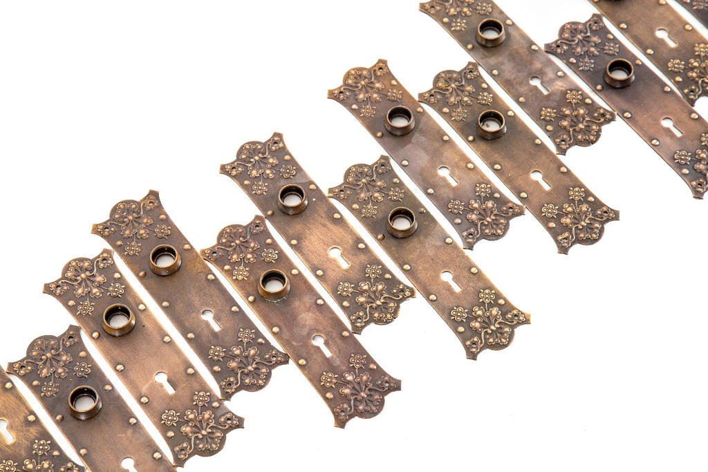 large lot of original salvaged chicago late 19th century interior residential passage door wrought brass doorknob backplates