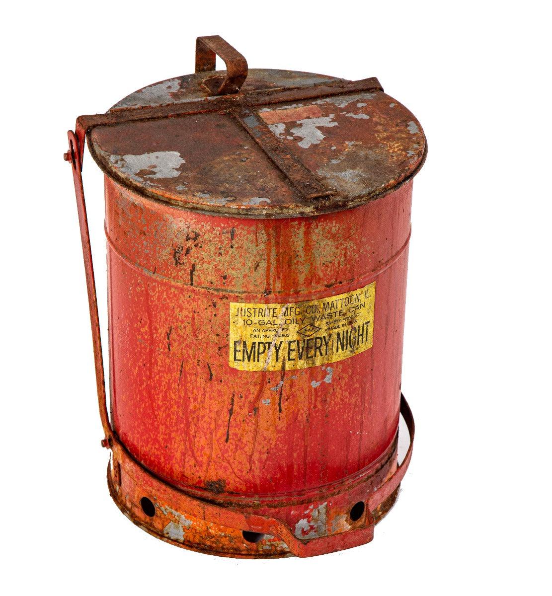 original fully functional vintage american industrial foot pedal-operated "empty every night" trash can