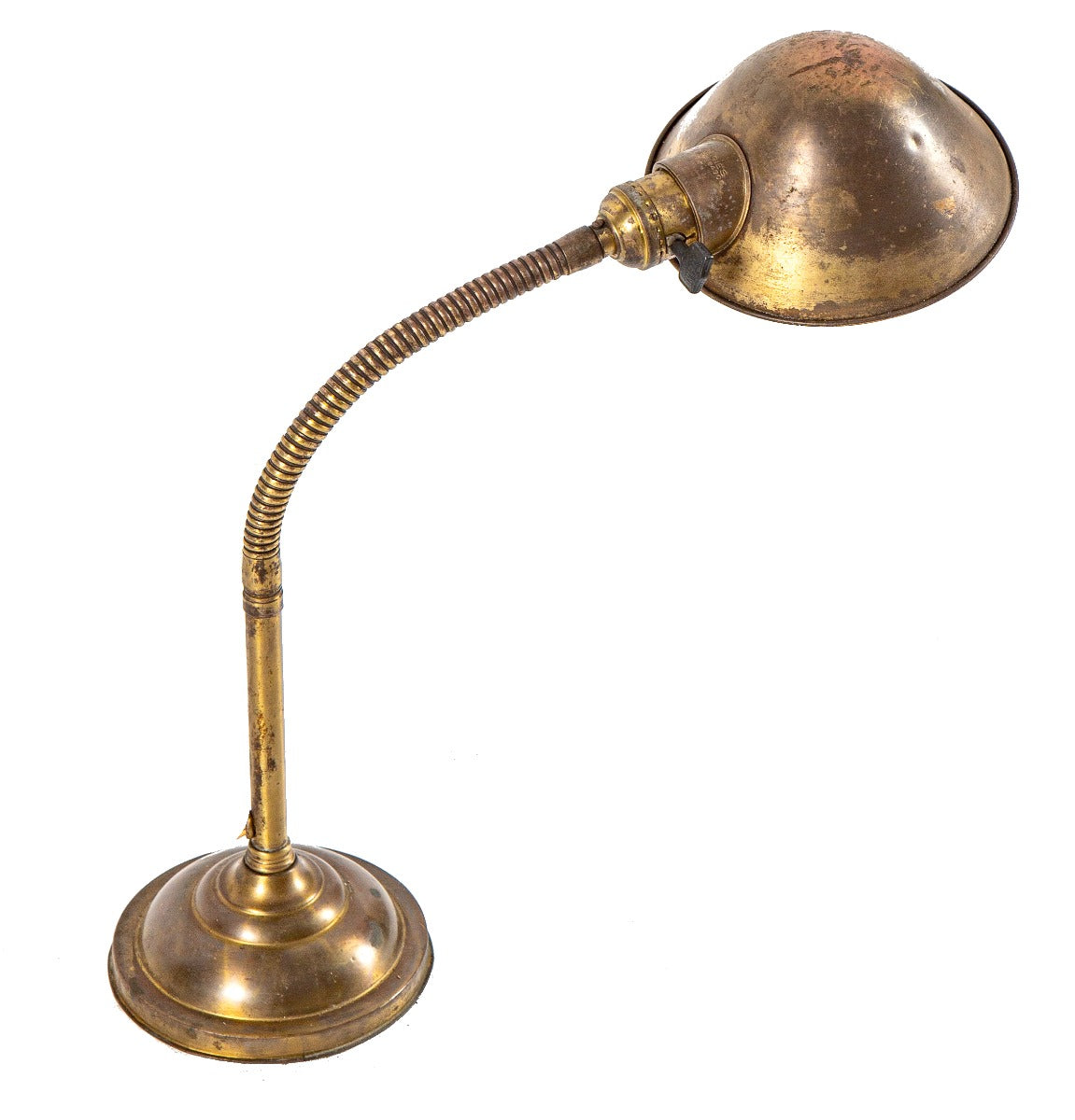 original early 20th century antique american highly desirable gooseneck faries lamp with matching parabolic shade with rolled rim