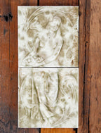 pair of 19th century mottled green antique american egyptian revival full-figured majolica fireplace tile sets