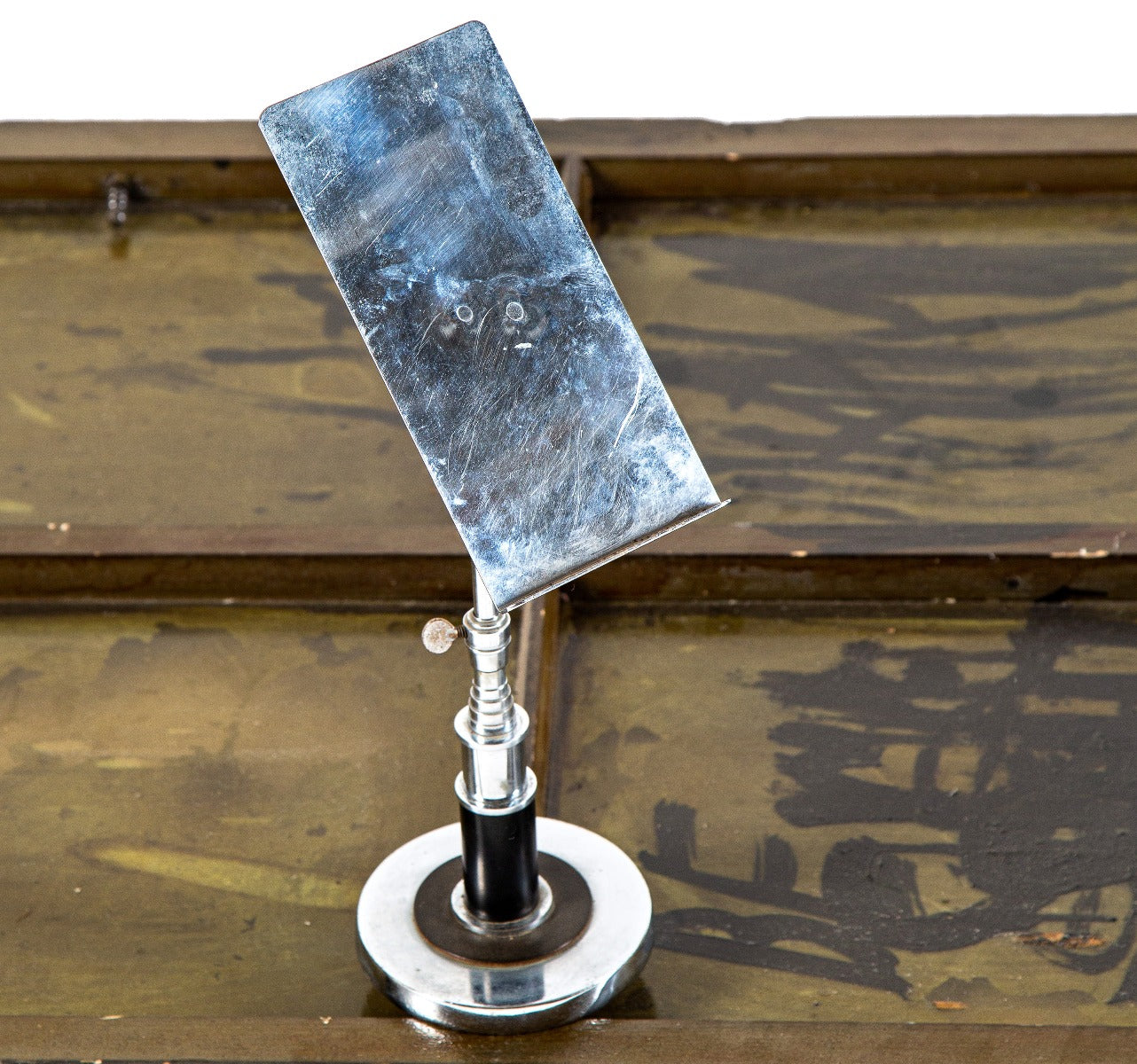 rare original 1920s american art deco machine age black enameled and polished chrome tilting display counter stand