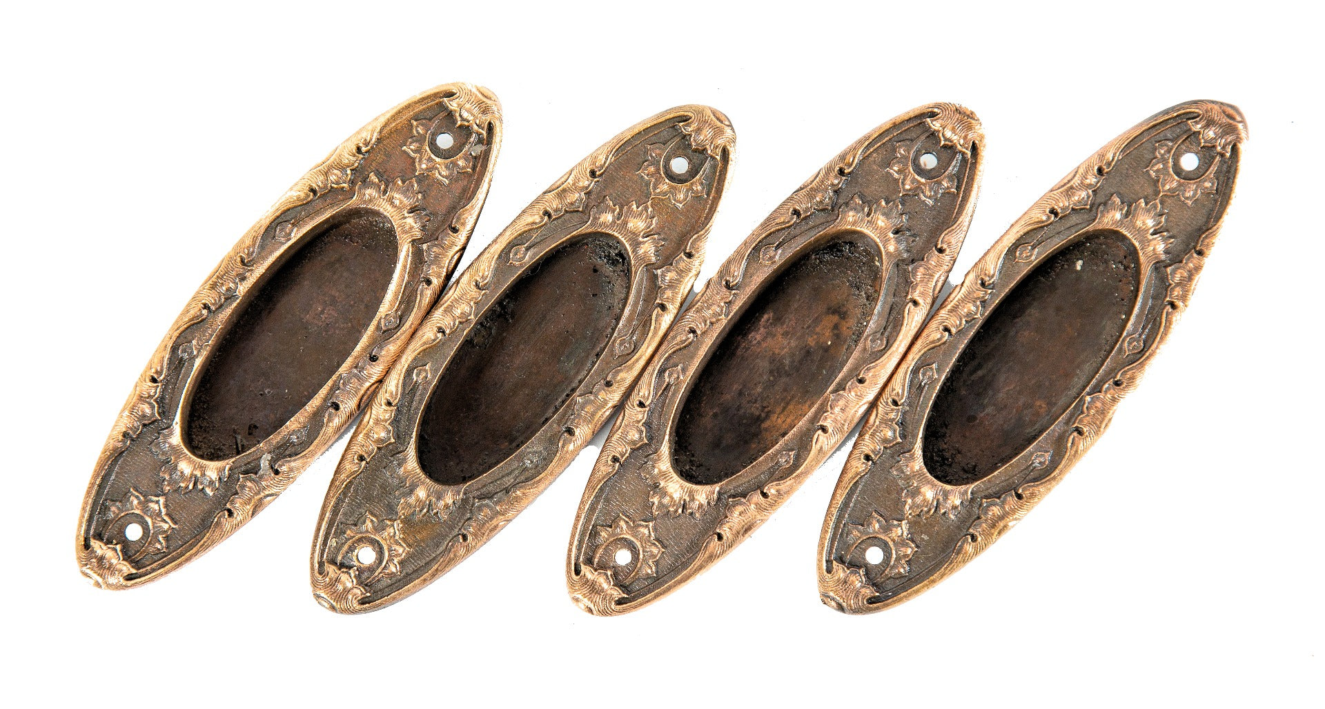 extravagant all original late 19th or early 20th century ornamental cast bronze interior residential window sash pulls