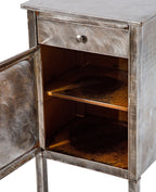 refinished early 20th century brushed metal heavy gauge steel simmons side table with single pull-out drawer