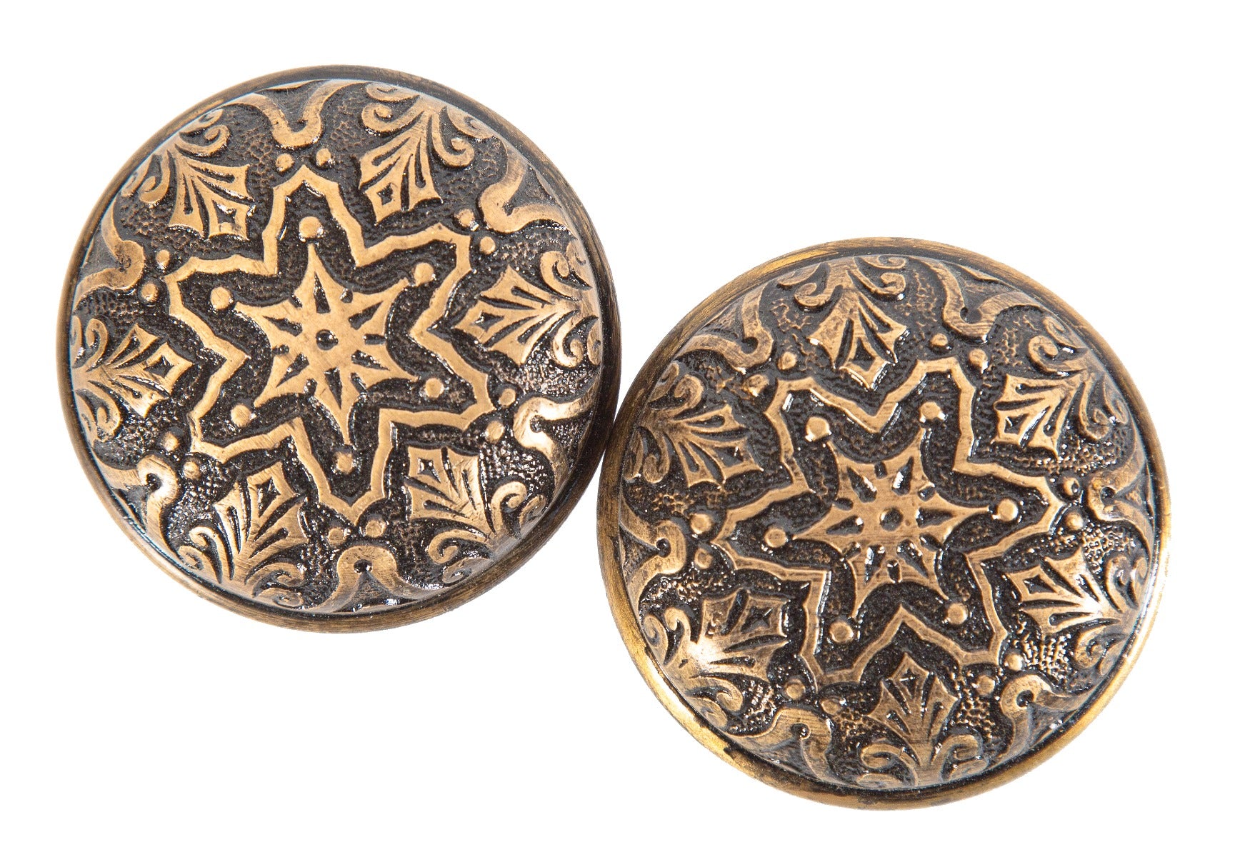 two matching 19th century ornamental cast brass eastlake style passage size residential doorknobs