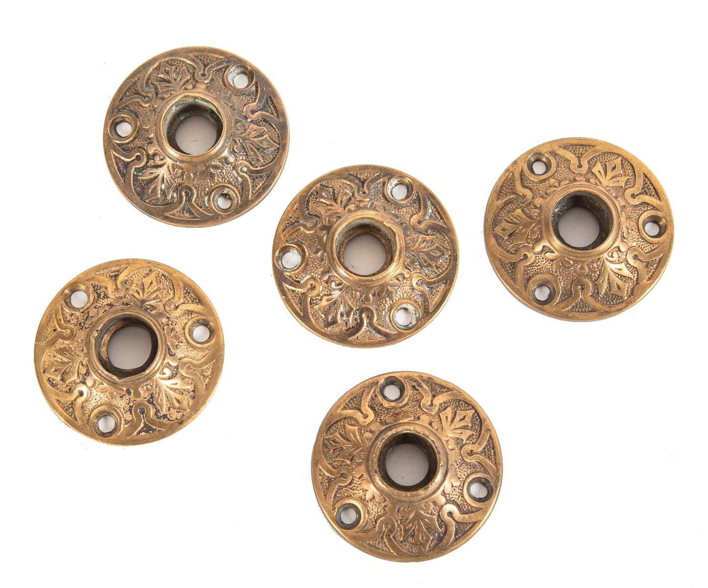 matching lot of original ornamental cast brass eastlake style interior residential doorknob rosettes