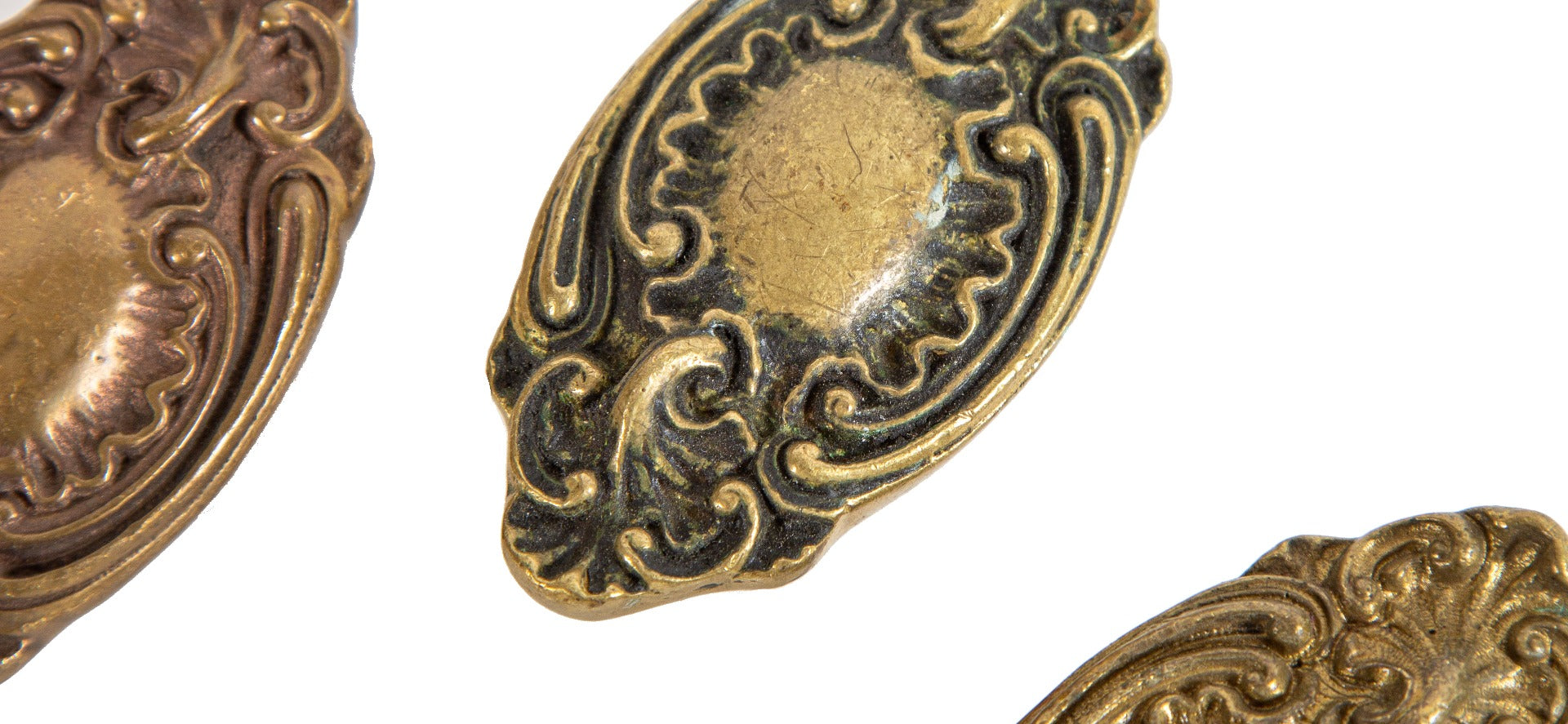 late 19th or early 20th century heavily ornamented seldom found "st. denis" rococo style salvaged doorknobs