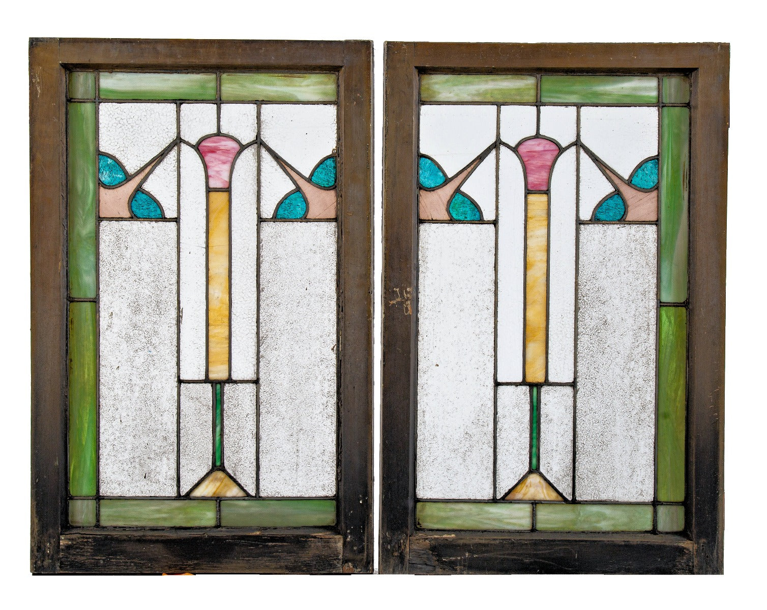 set of early 20th century antique american salvaged chicago richly colored art nouveau style art glass windows