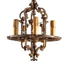 original early 20th century or depression-era antique american ornamental cast aluminum electric candle bungalow dining room ceiling fixture with polychromed finish