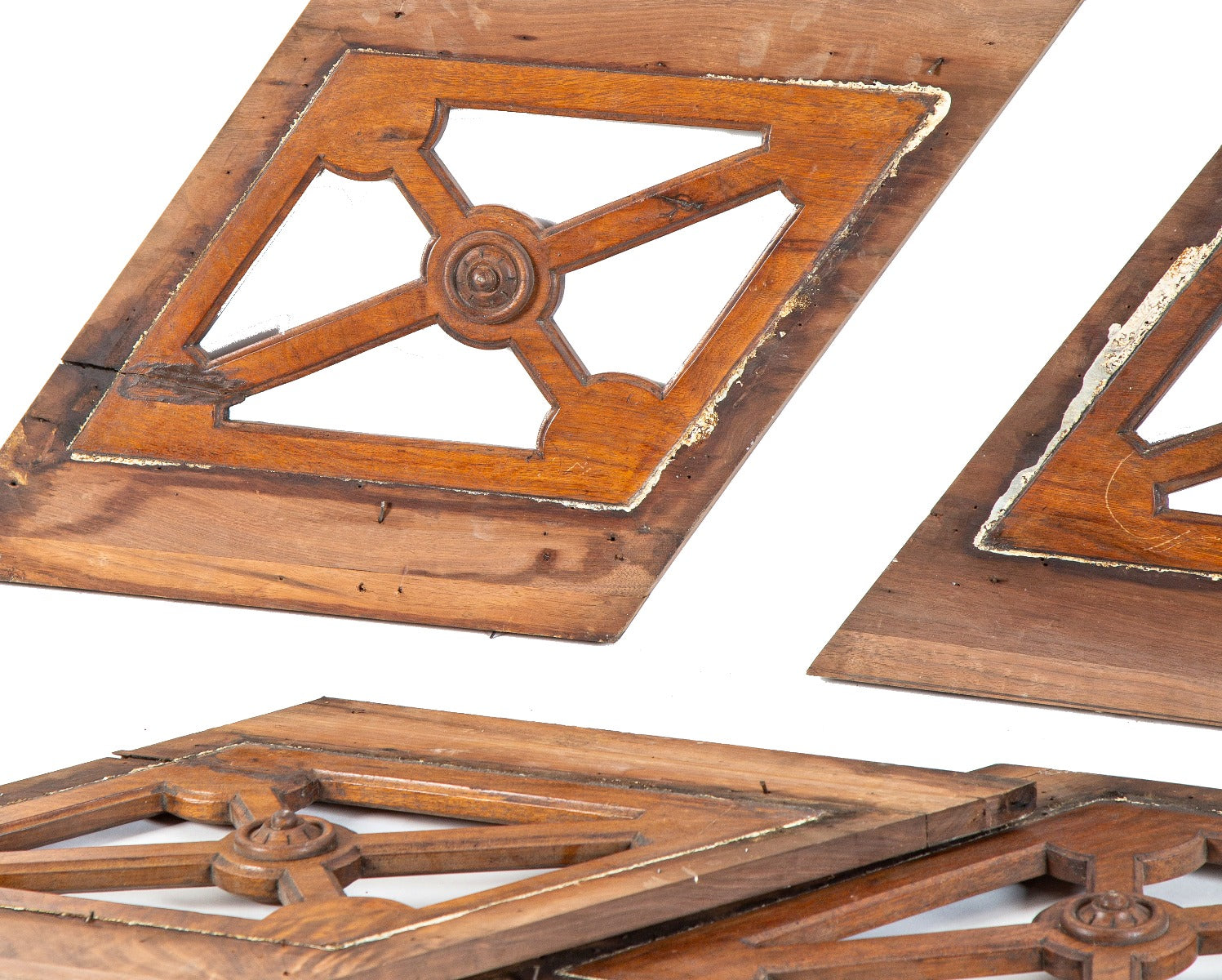 rare burling and adler-designed 1870's solid walnut residential staircase carved railing panels for joseph t. ryerson mansion
