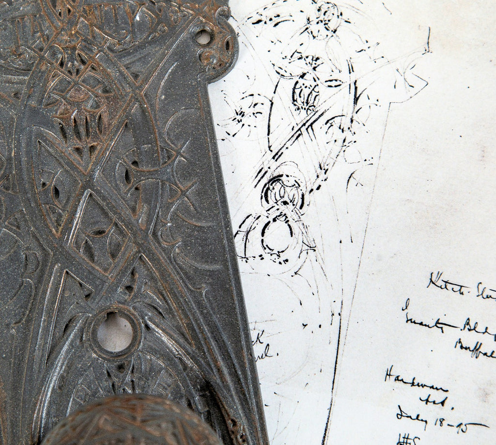 museum quality 1896 original louis h. sullivan-designed guaranty building office door hardware with intact bower-barff finish