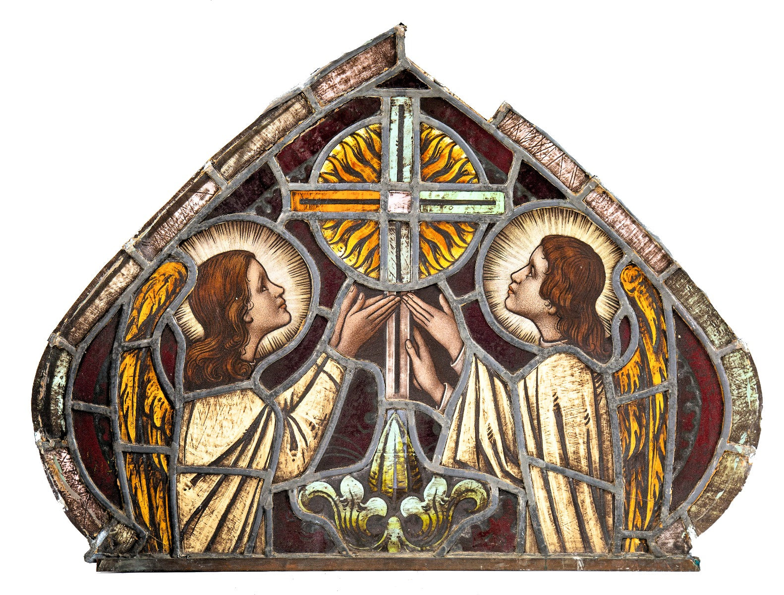 original 1920s antique american salvaged chicago zettler-designed baked enameled glass church glass fragment