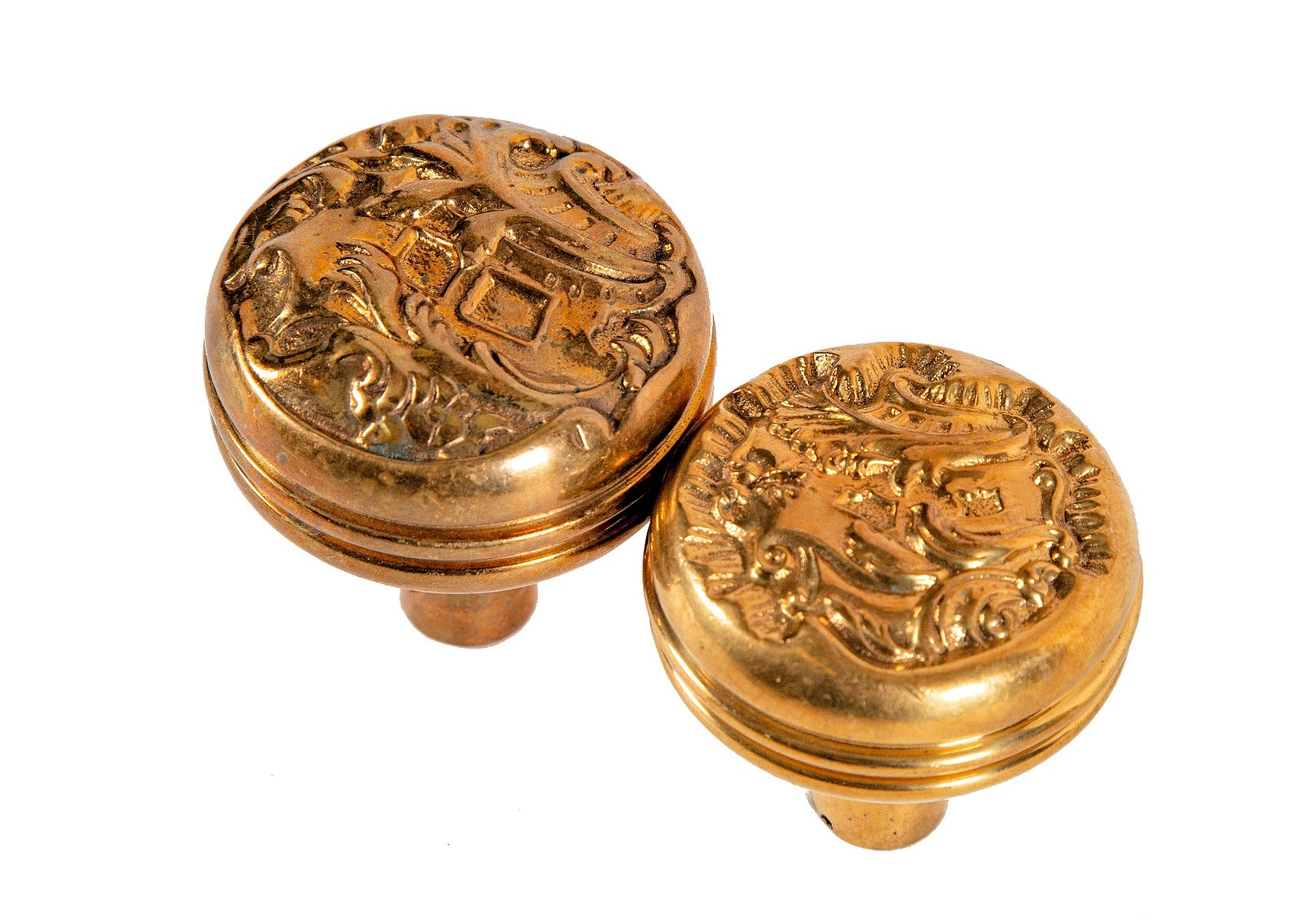 matching early 20th century ornamental cast bronze "belforte" pattern reading hardware company entrance doorknob set with nicely aged surface patina