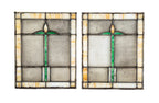 two matching salvaged chicago antique american strongly geometric foster and munger art glass windows with abstract floral motifs