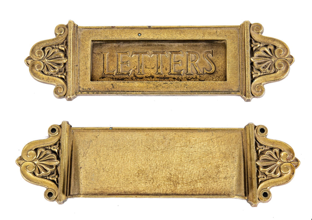 late 19th century yale and towne historically important cast brass chicago civic opera building "letters" door slot and matching chute