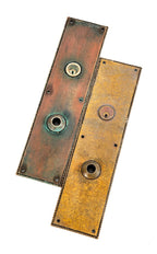 original 19th century salvaged chicago massive cast bronze yale and towne commercial building entrance door backplates with beaded border