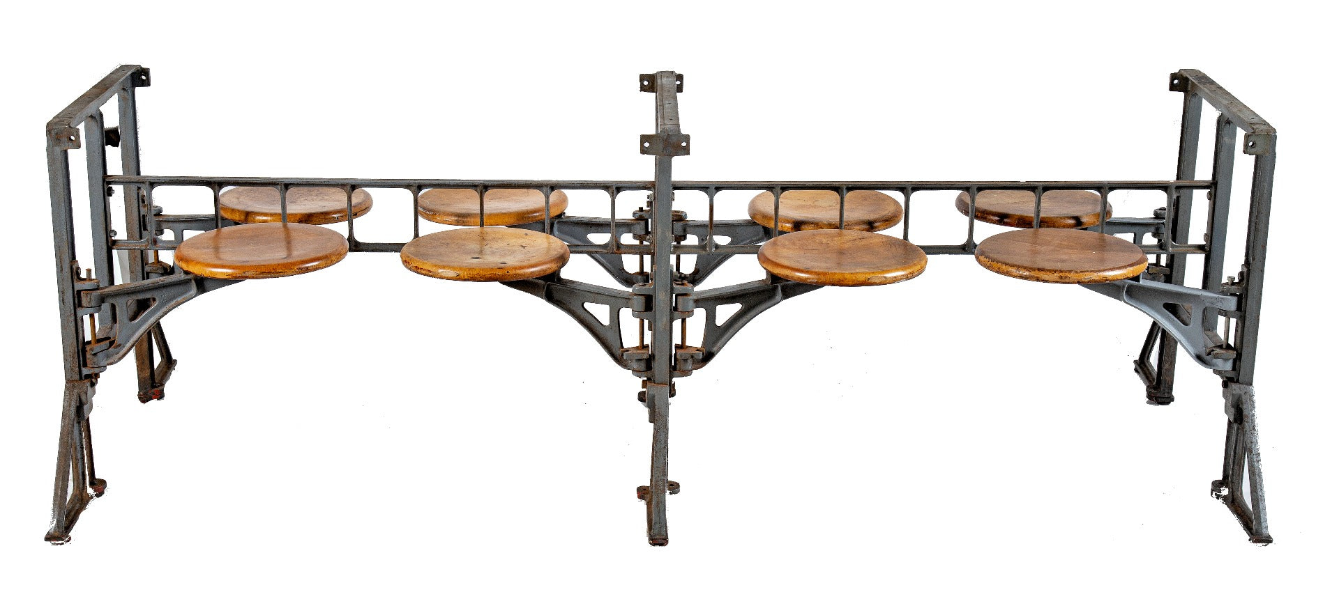all original fully functional early 20th century ford auto assembly plant "no. 314" sectional 8-seat lunch hall table
