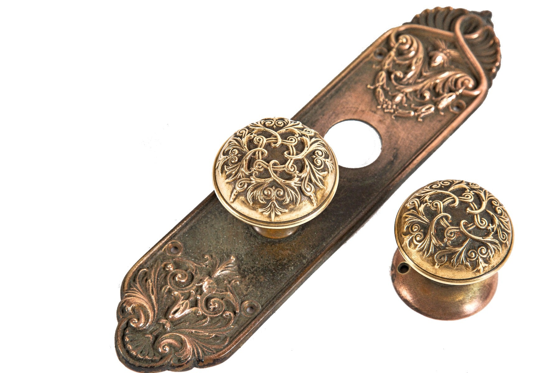 hard to find original early 20th century cast bronze "baltic" pattern salvaged chicago entrance door hardware