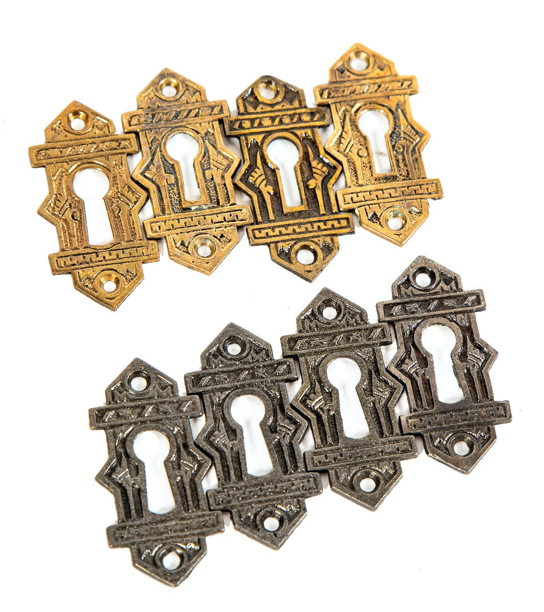 original 19th century ornamental cast brass and iron salvaged chicago interior residential passage door keyhole escutcheons