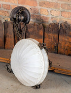 one of several matching original antique american cleveland dance hall oversized drop-bowl ceiling fixtures with pressed glass shades