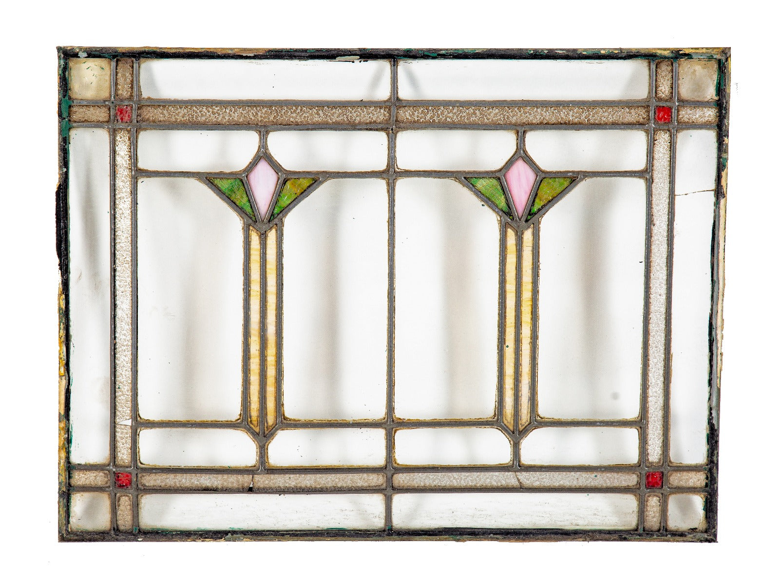 early 20th century strongly geometric salvaged chicago bungalow window accentuated with art glass