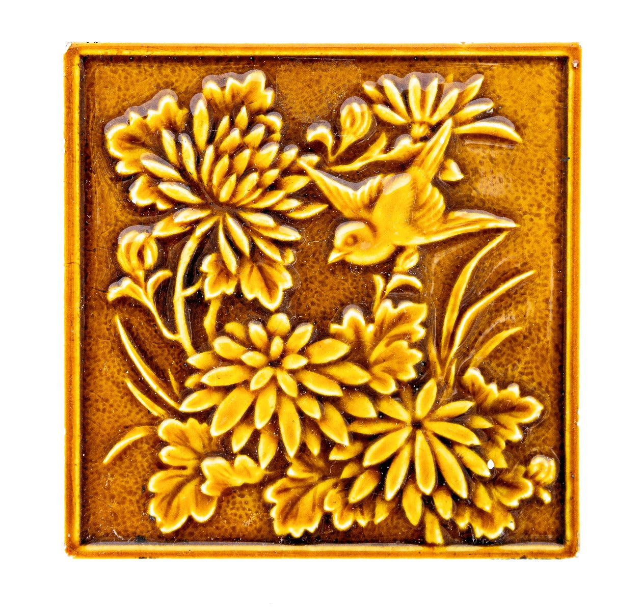 visually striking late 19th century american aesthetic or eastlake style 6 by 6 inch salvaged chicago fireplace tile