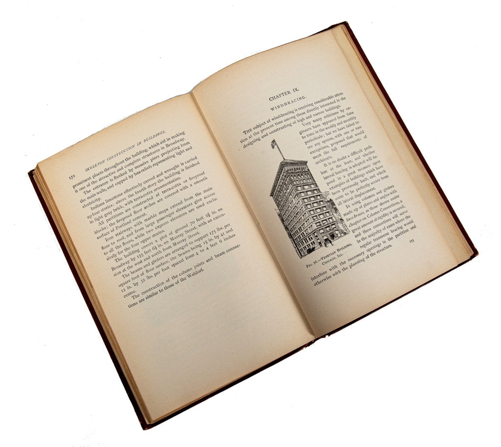 exceptionally rare 19th century hardbound copy of "skeleton construction in buildings" by william h. birkmire