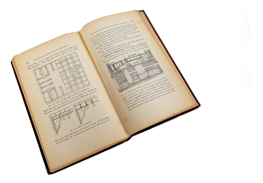 exceptionally rare 19th century hardbound copy of "skeleton construction in buildings" by william h. birkmire