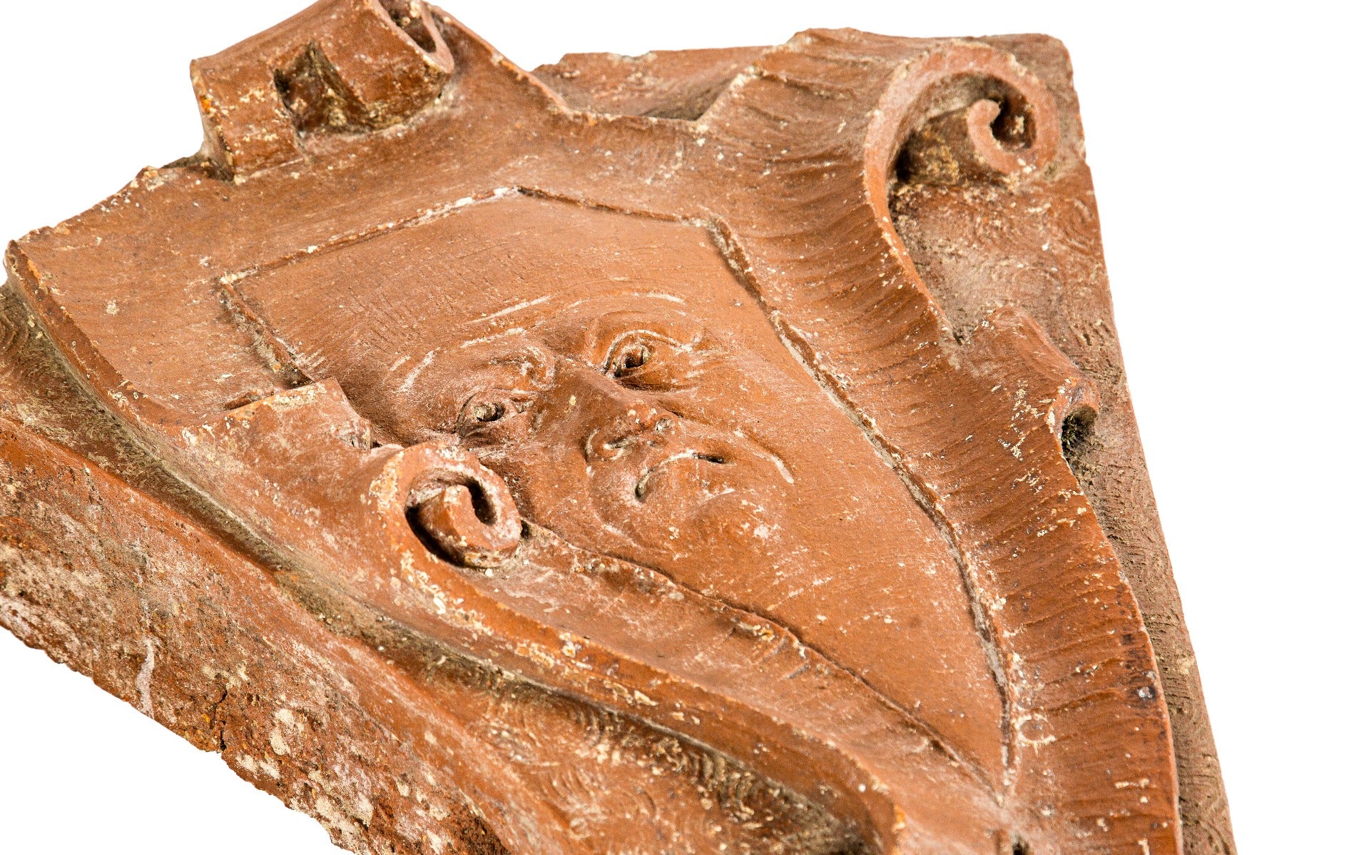 historically important 19th century clinton j. warren-designed red glazed terra cotta loggia corner figural panel from lexington hotel