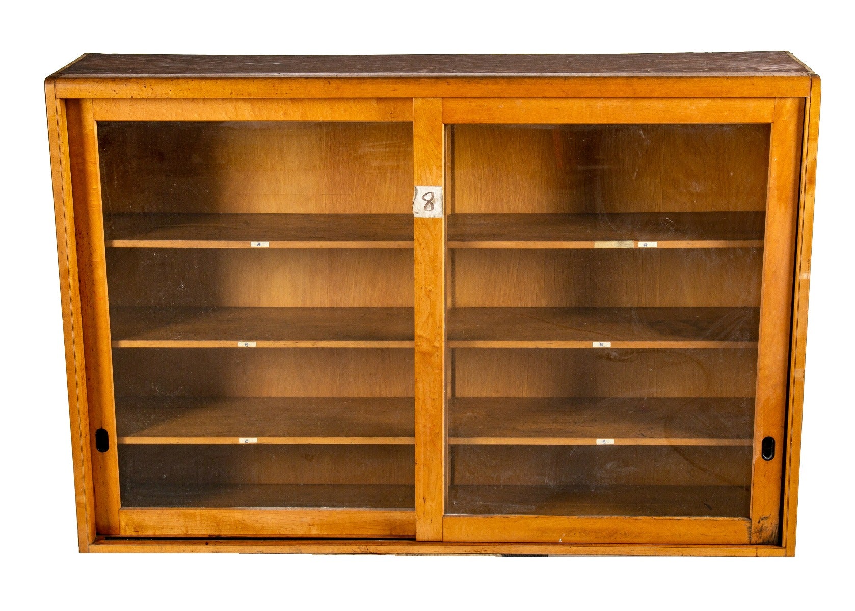 hard to find vintage american industrial 1950s salvaged chicago public school science classroom display cabinet with sliding doors