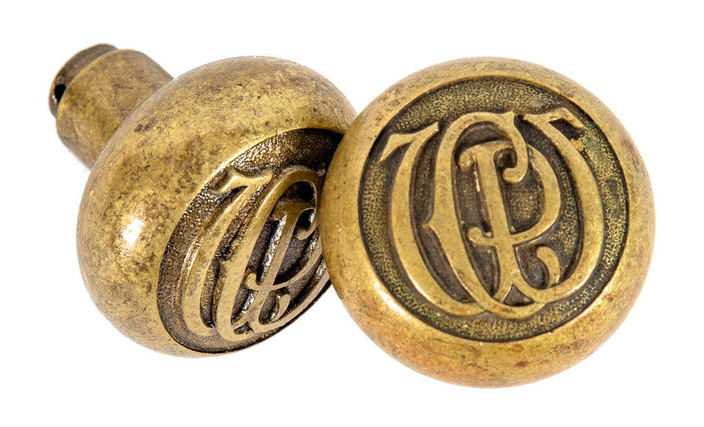 one of two original exceptionally rare 19th century monogrammed cast brass chicago public waterworks doorknobs