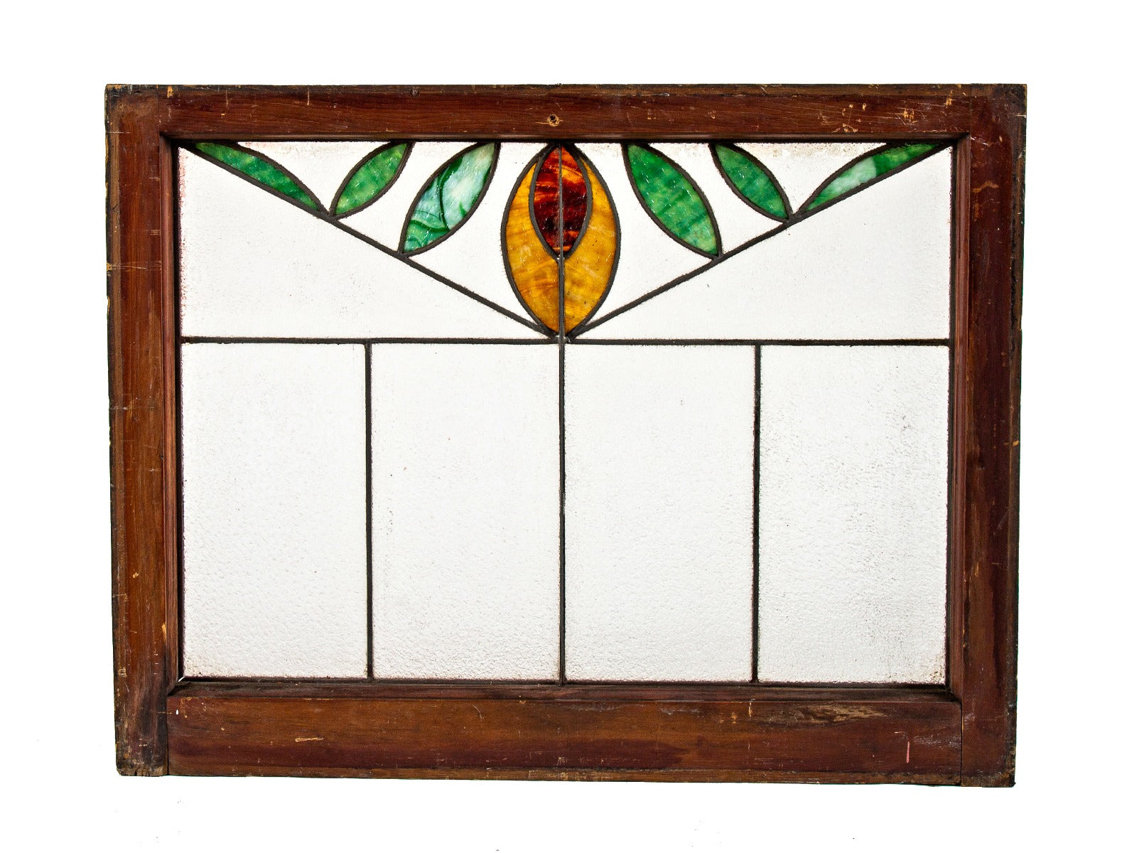 salvaged chicago early 20th century antique american bungalow leaded art glass window with original wood sash frame