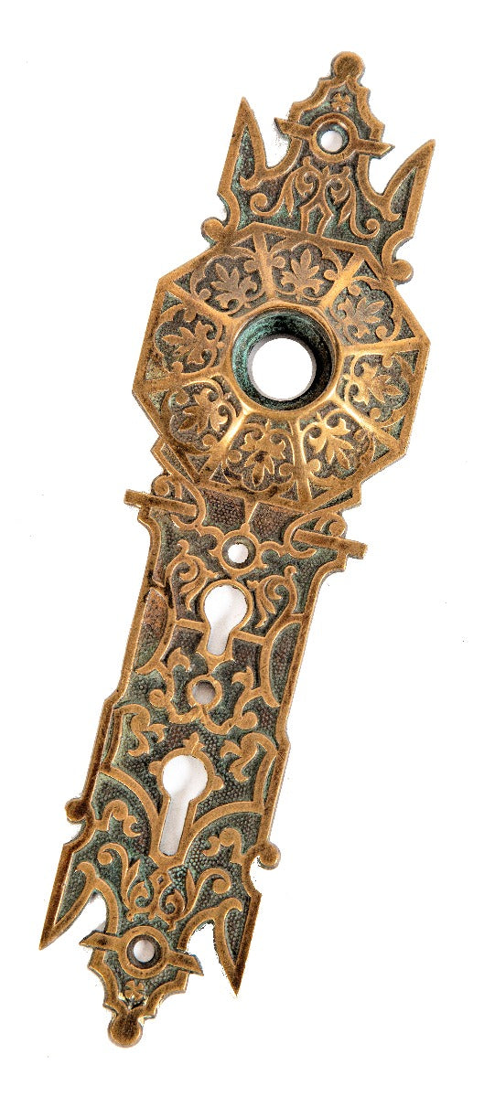 hard to find 19th century victorian era entrance door backplate with nicely aged surface patina