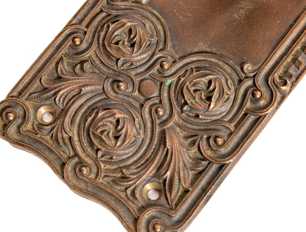 19th century custom-designed richardsonian romanesque cast bronze minneapolis city hall monogrammed doorknob and backplate