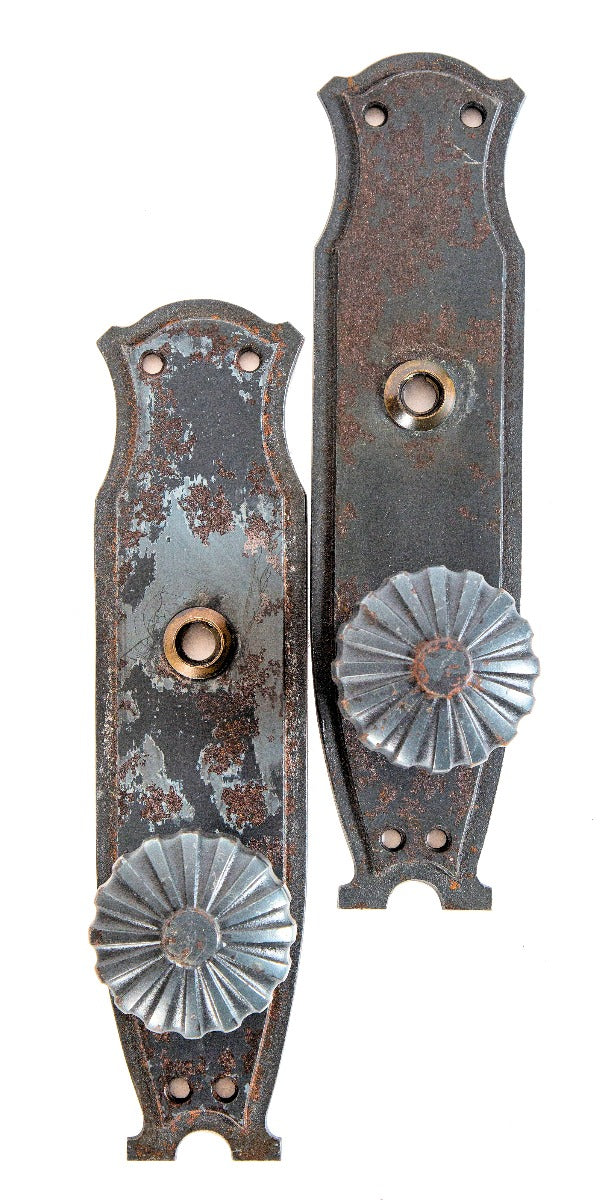 original john root-designed kansas city board of trade building (kbot) cast iron doorknob and matching backplate with largely intact bower-barff finish