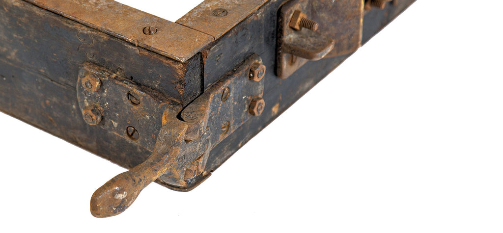 one of three nearly identical early 20th century gary steel works sand casting wood cask with intact hardware