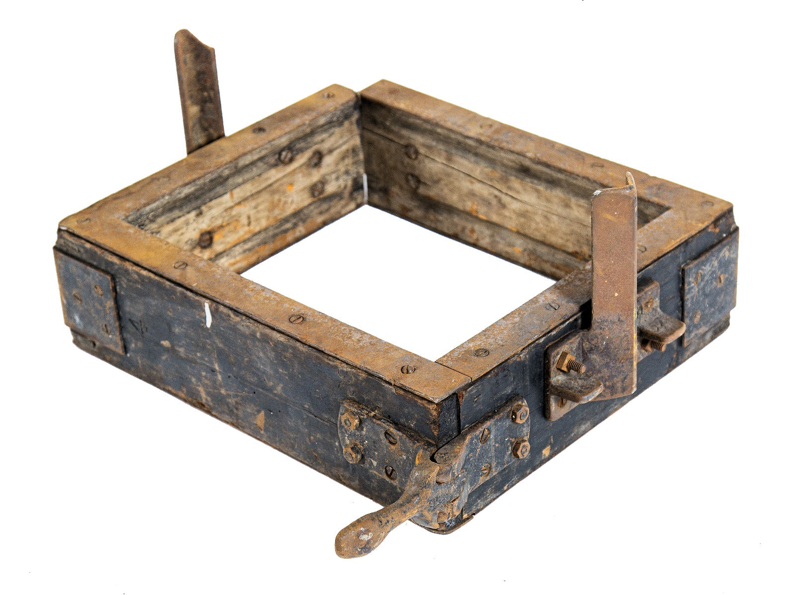 original and well-built early 20th century gary steel works solid wood foundry cast with diamond cast iron hinges