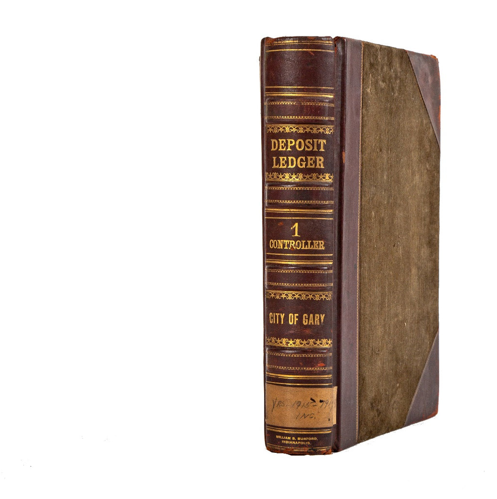 very unusual and historically important original oversized felt and leather-bound city of gary, indiana infrastructure ledger