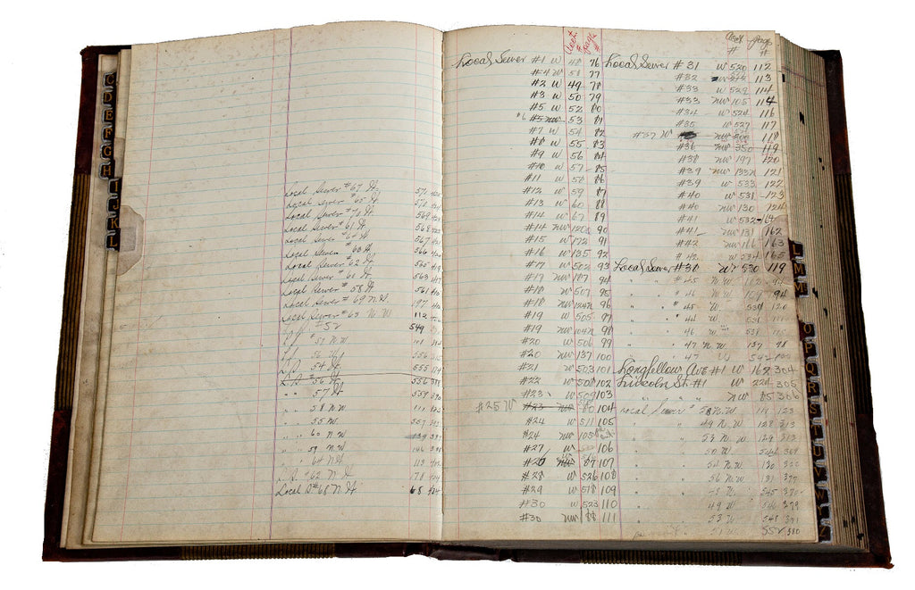 very unusual and historically important original oversized felt and leather-bound city of gary, indiana infrastructure ledger