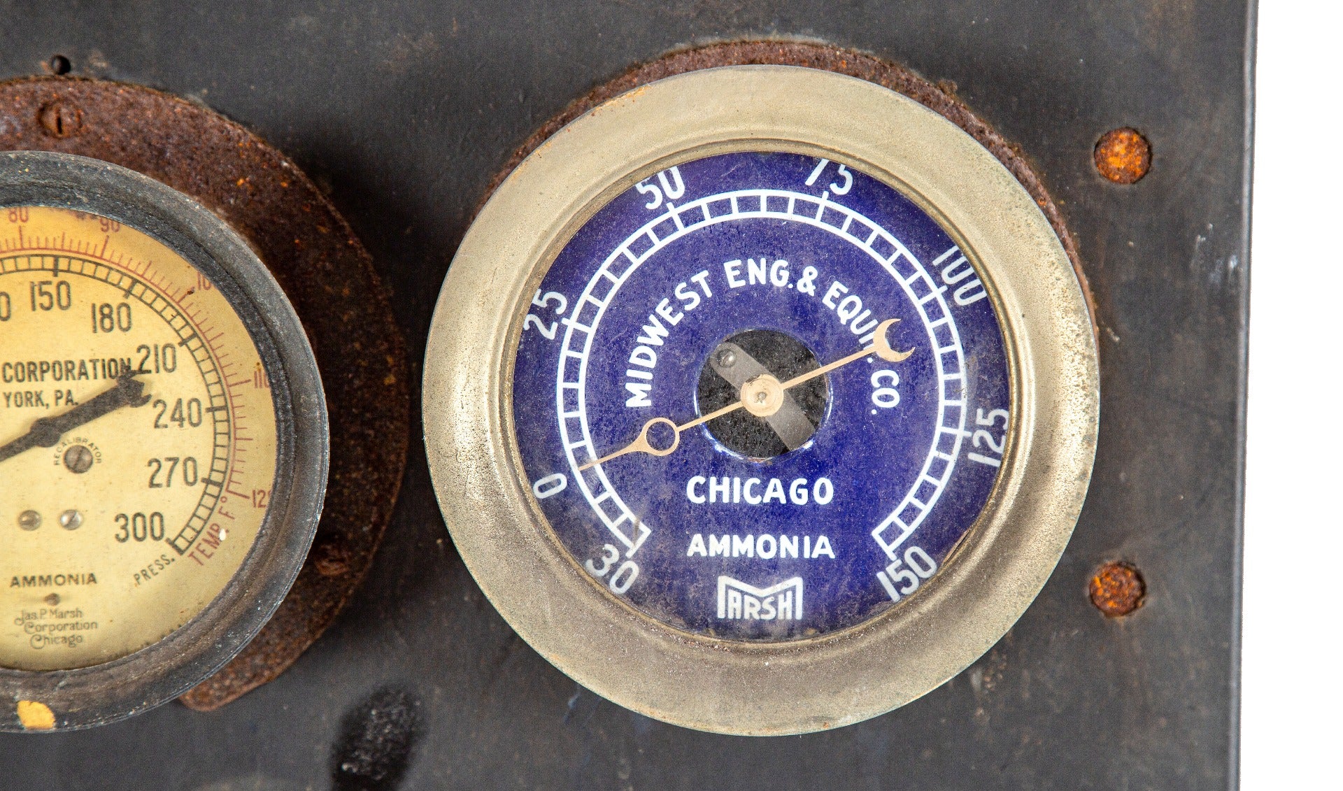 rare york mfg. company early 20th century city water filtration plant indicator board with original brass bezel gauges
