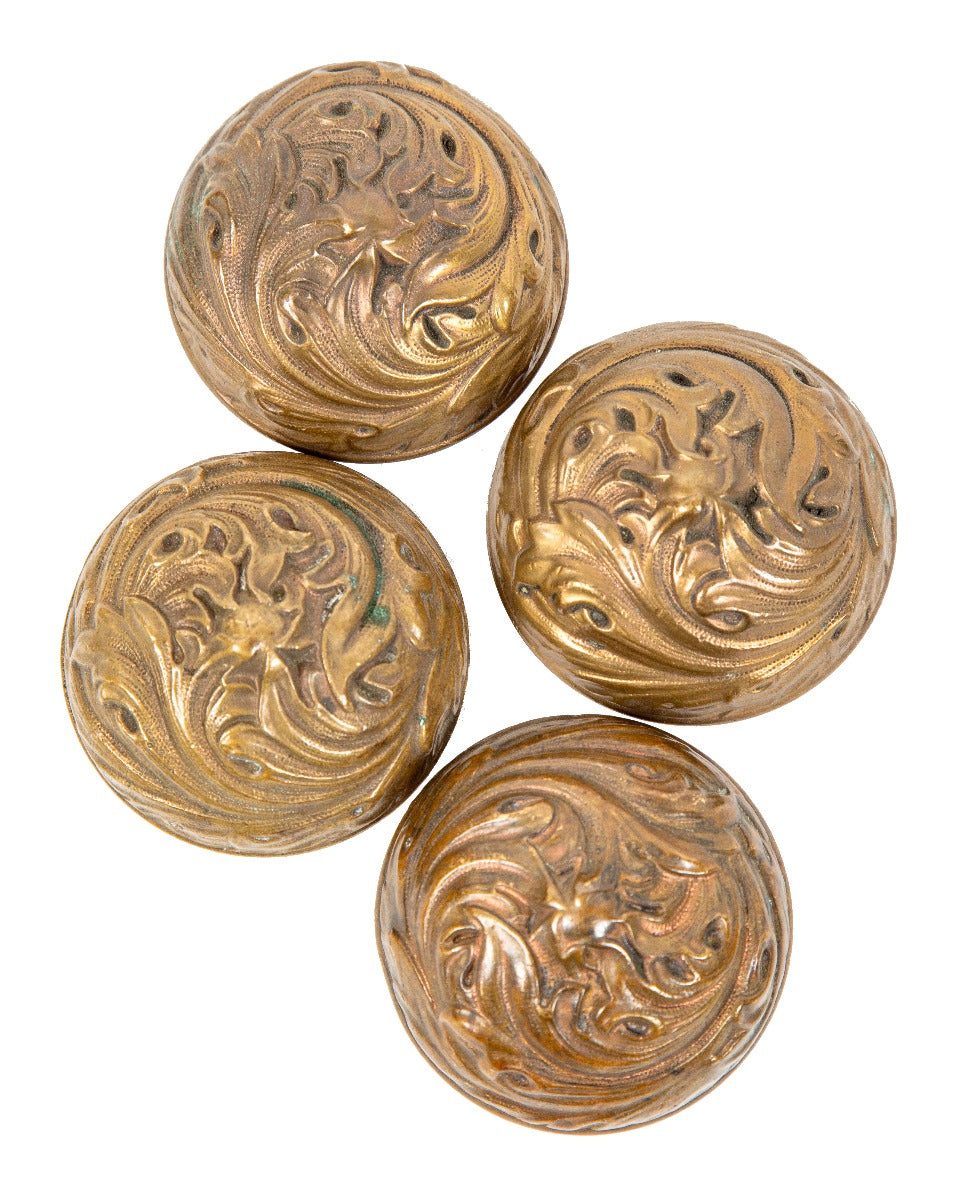 group of four richardsonian romanesque style "florence" style cast bronze passage size chicago graystone doorknobs