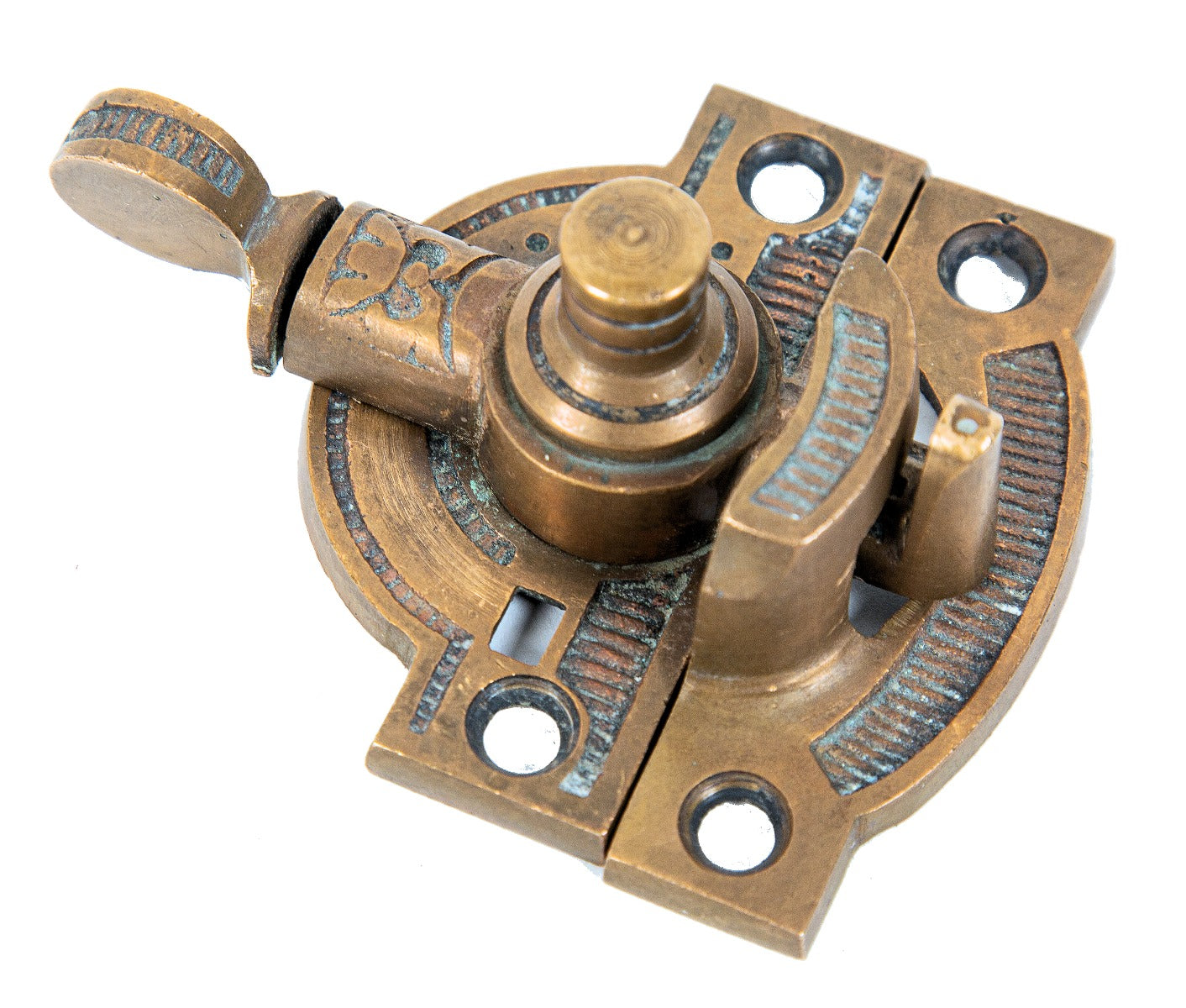 1880s fully functional oversized american ornamental cast bronze interior residential swing arm sash lock