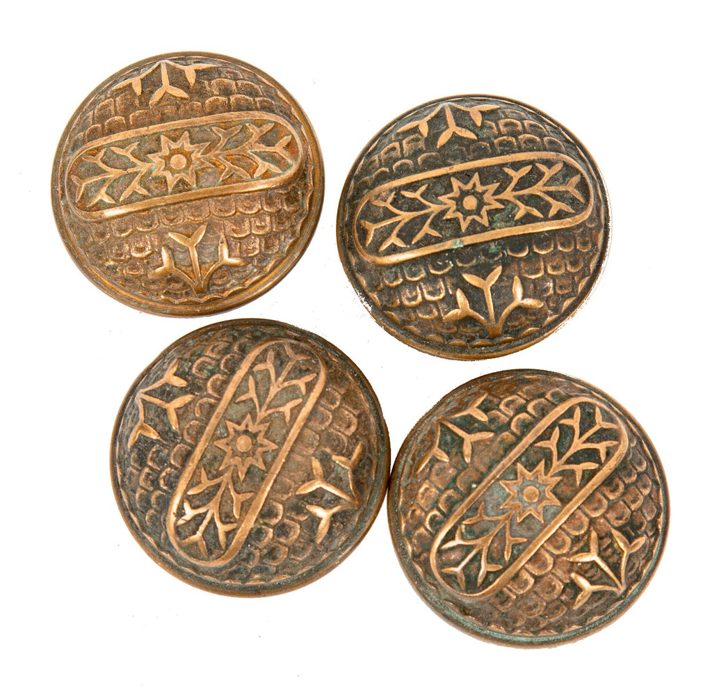 group  of 4 matching original 1885 salvaged chicago interior residential ornamental cast brass passage size doorknobs