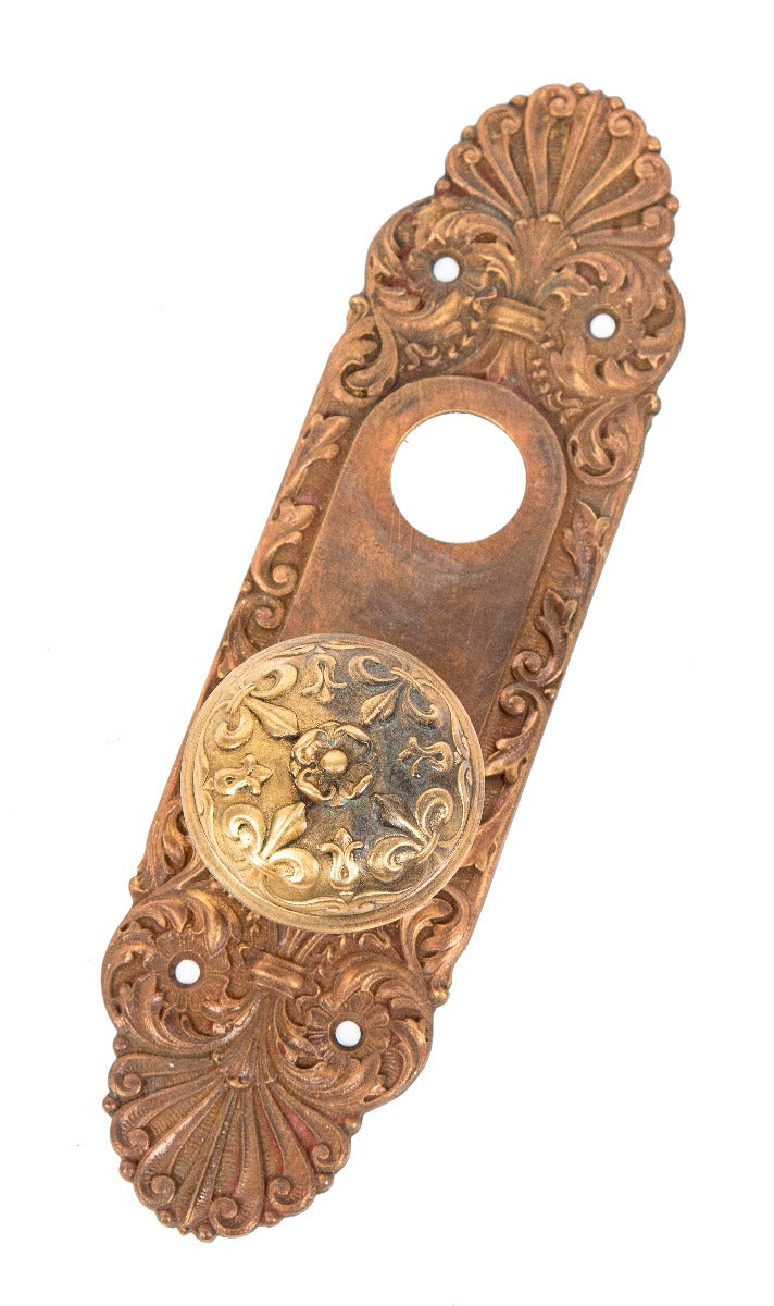 hard to find ornamental cast bronze 19th or early 20th century "mura" pattern salvaged chicago entrance door hardware