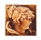 19th century original and intact salvaged chicago figural residential fireplace corner portrait tile with allover crazing