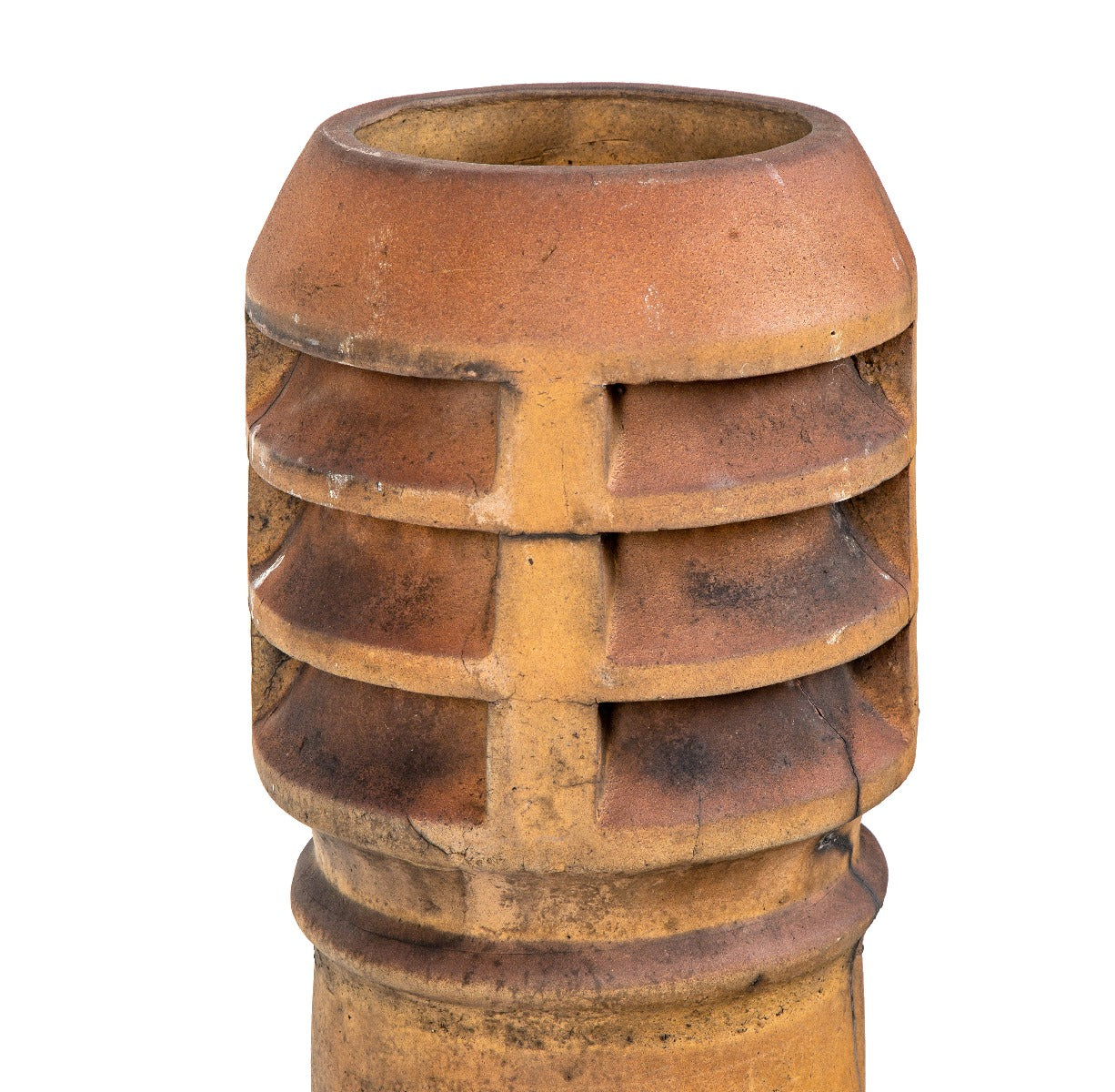 hard to find original oversized 19th century salvaged chicago buff-colored northwestern terra cotta chimney pot