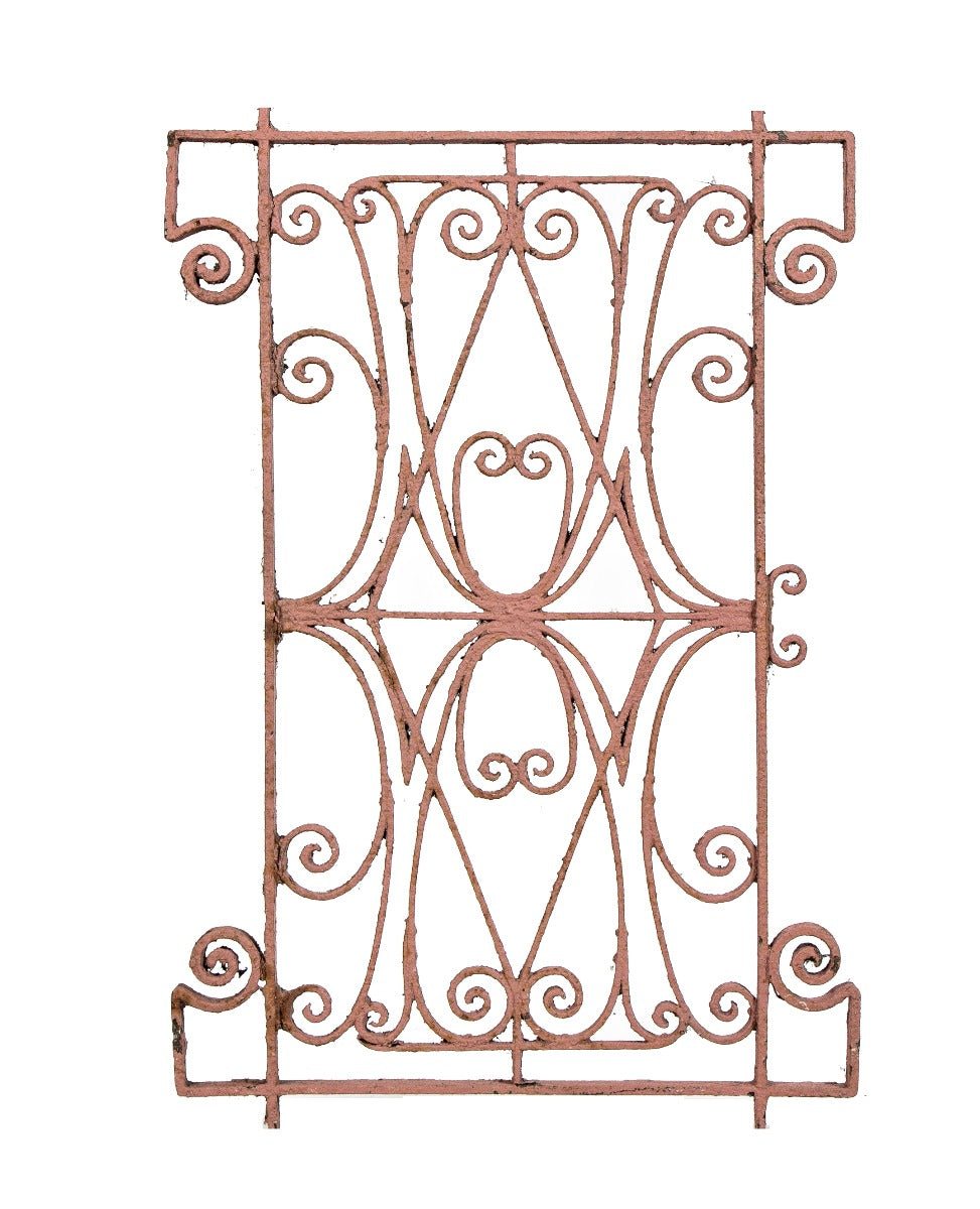 custom-designed late 19th century ornamental riveted joint wrought iron exterior residential salvaged chicago window grille